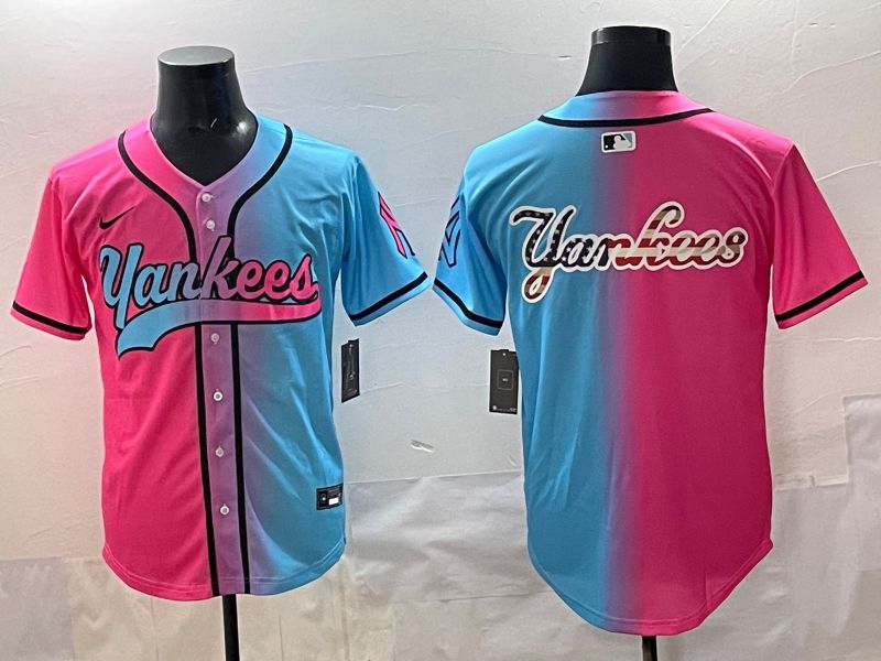 Men 2025 New York Yankees Blank Blue pink Game Nike MLB Jersey style 007->new york yankees->MLB Jersey